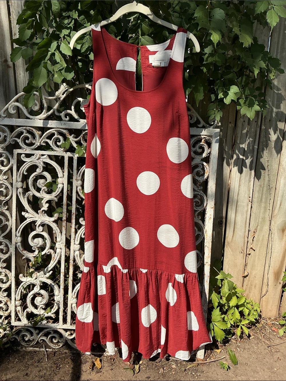Anthropologie Burgundy Dress with White Polka Dots